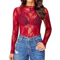 thumbnail image 6 of Women Long Sleeve Solid Color Sheer Lace T-Shirt Blouse Clubwear Going Out Top, 6 of 13