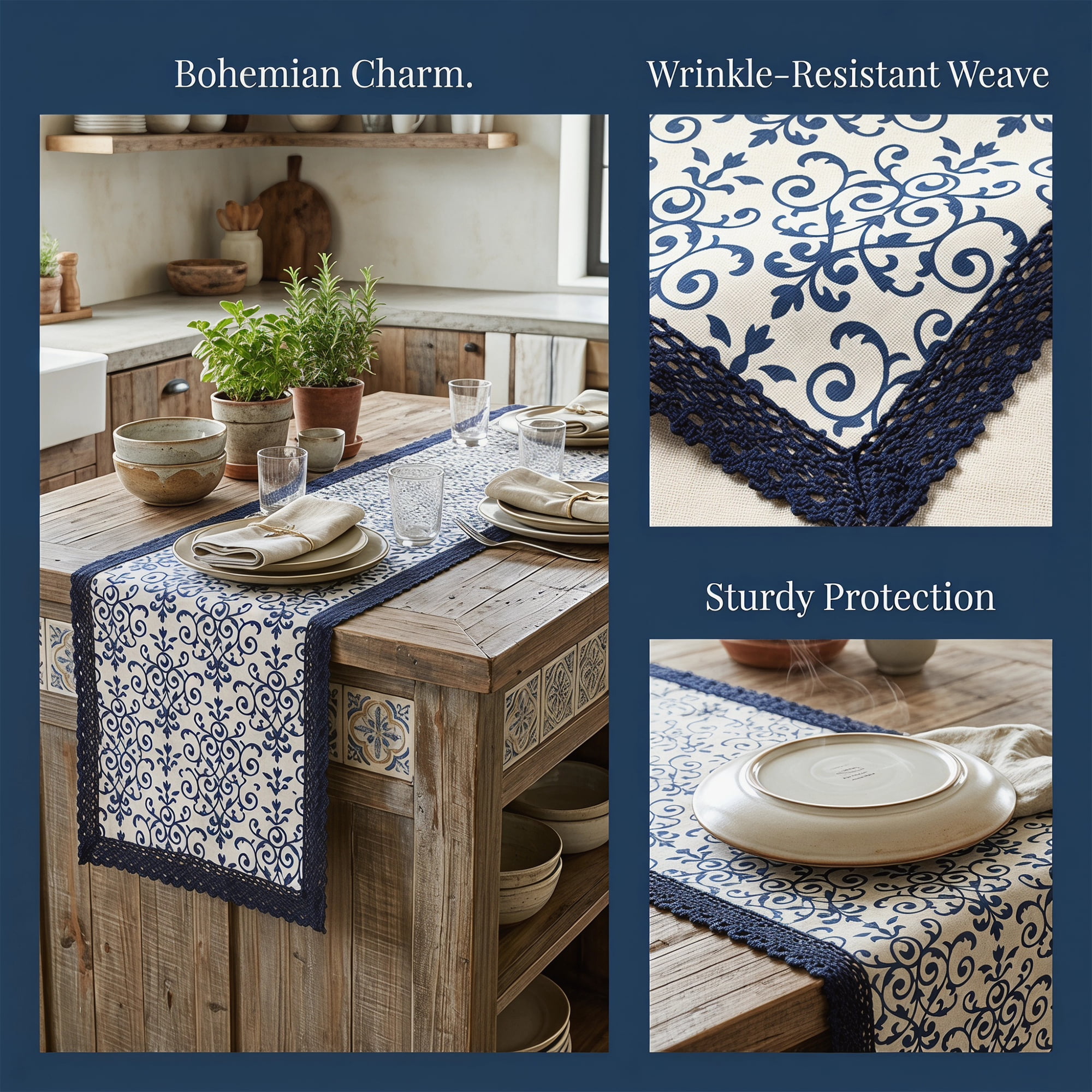 Unique Bargains Birthday Decorations Washable Cotton Kitchen Runner Blue 11.8x78.7in