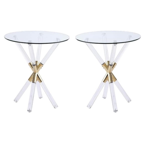 Home Square Acrylic and Gold Metal Glass Top End Table - Set of 2