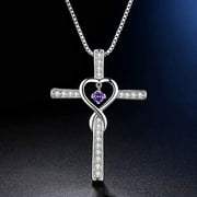 Infinity Love God Cross CZ Pendant Necklace with Birthstone, Birthday Gifts, Jewelry for Women, Girls