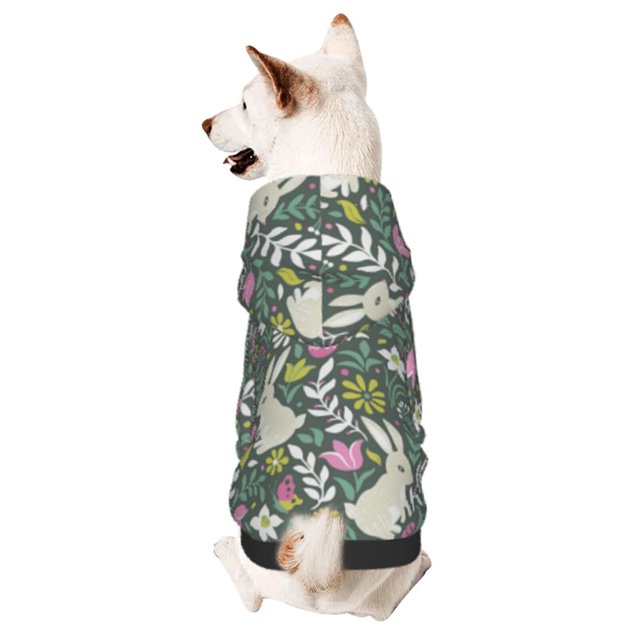 Fotbe Retro Bunny Floral Sudadera con Estampado para Perros Pequeños – Suéter con Capucha para Mascotas, Tela Suave de Forro Polar con Bolsillo-XX-Large