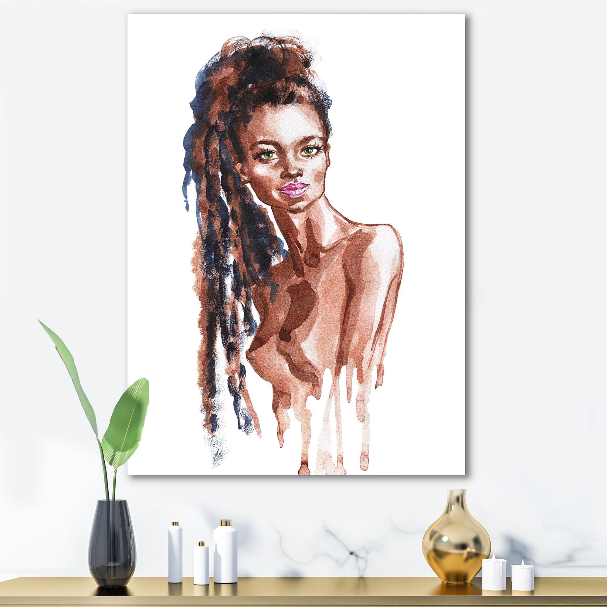Designart ' Portrait of Afro American Woman VIII ' Modern Canvas Wall Art Print