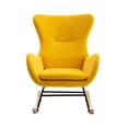 thumbnail image 3 of Velvet Rocking Chair, Modern Upholstered Accent Glider Rocker Armchair with Metal Frame & Solid Wood Leg, Comfy Living Room Chair with Tall Back & Padded Seat, Single Sofa Chair for Bedroom, Yellow, 3 of 7