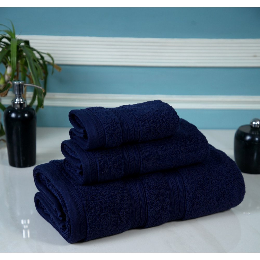 Waterford Cotton Navy Towel Set of 3, 100 Genuine Cotton Premium