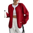 thumbnail image 2 of Womens Fleece Jacket Fall Winter Warm Long Sleeve Casual Loose Fit Comfy Fashion Outwear Cardigan Coat Brick Red XL, 2 of 8