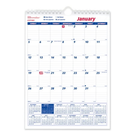 Brownline One Month Per Page Twin Wirebound Wall Calendar 8 x 11 2022 C171101