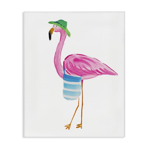Stupell Industries Eclectic Flamingo with Beach Tote Canvas Art, 16 x 20, by Julie DeRice