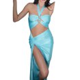 thumbnail image 4 of Sunloudy, vestido Halter sin mangas para mujer, verano, informal, Color sólido, recortado, cordón fruncido, abertura lateral, vestido de fiesta, ropa de calle para Club Sunloudy  moda, 4 of 7