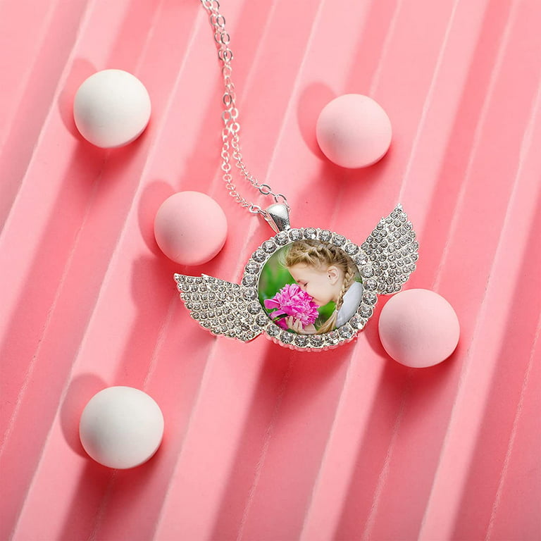 SUBLIMATION NECKLACE - Circle rhinestone necklace with wings