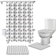 thumbnail image 2 of FMSHPON BlackWhite 4 Piece Bathroom Set Shower Curtain Bath Rug Contour Mat and Toilet Lid Cover, 2 of 8