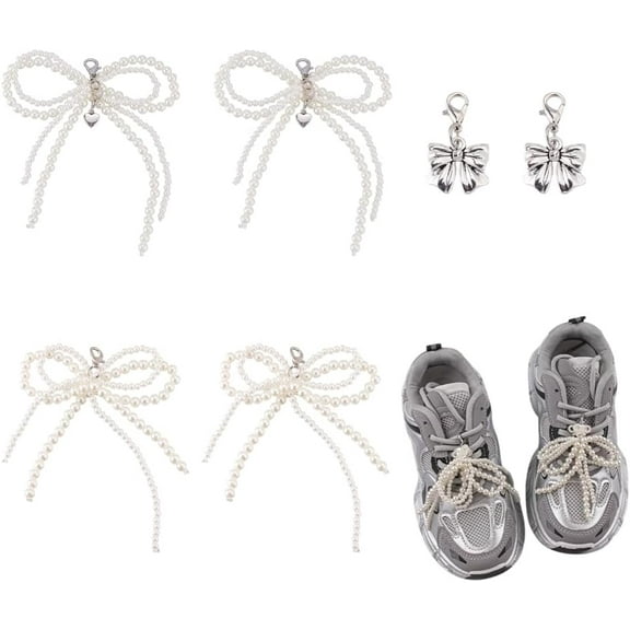 6Pcs Bowknot Plastic Imitation Pearl Shoe Charms Shoe Decorations White 29~140mm