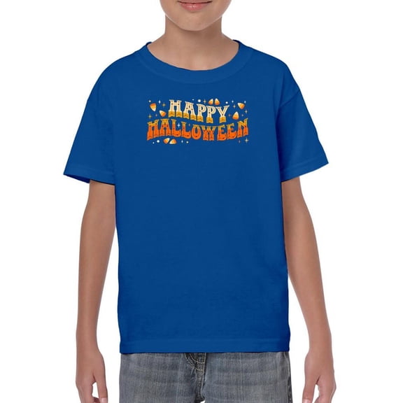 Happy Halloween! Candycorn Text T-Shirt Juniors -Image by Shutterstock, Large