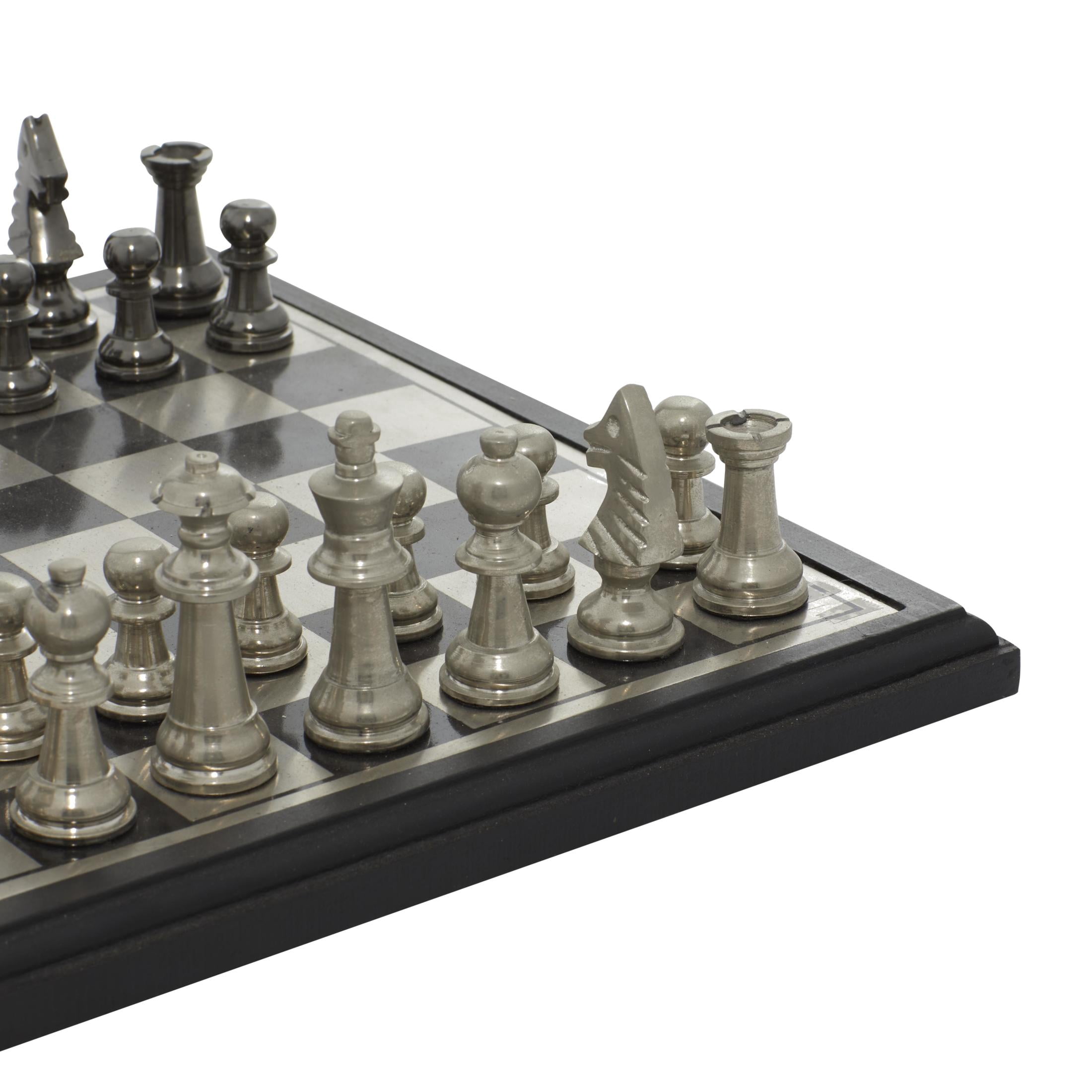 DecMode 12" x 1" Silver Aluminum Metal Chess Game Set with Black and Silver Pieces, 1-Piece