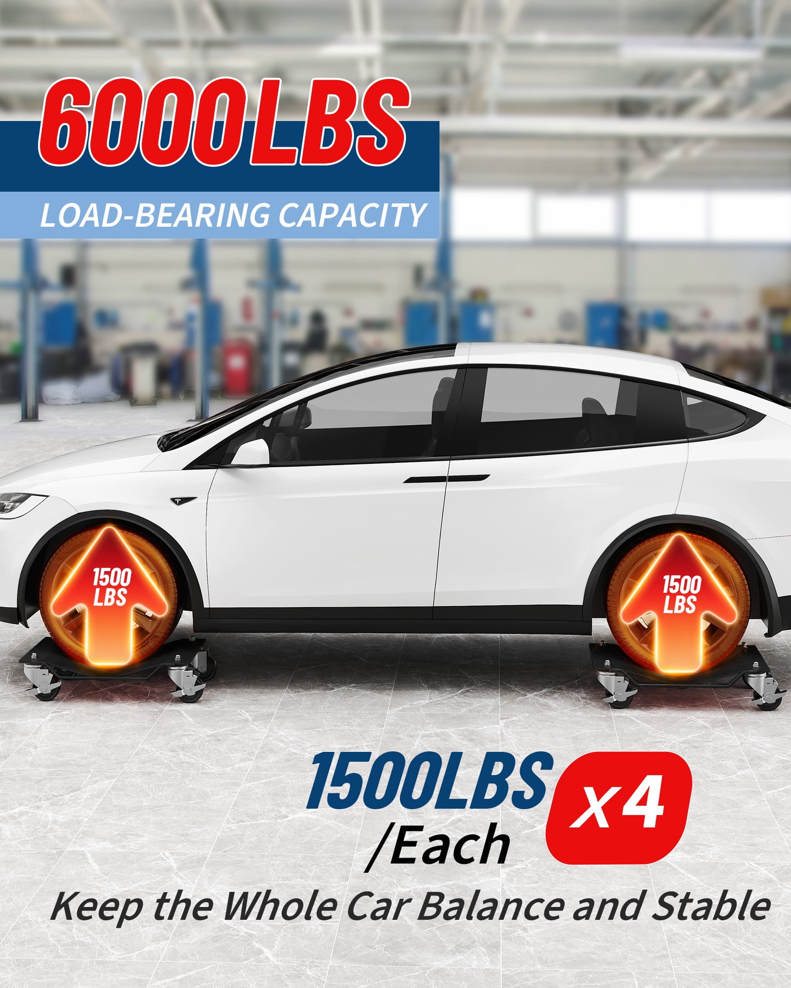 6000 LBS High-Capacity Car Dolly Set of 4 Secure Lock Design for Safe & Efficient Vehicle Moving & Garage Auto Repair