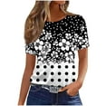 thumbnail image 2 of JTZGDY Womens Tops Loose Fit Casual Short Sleeve Round Neck Boho Floral Printed T-Shirts Trendy Oversized Basic Tunic Blouse Black#02 XL, 2 of 5