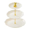 thumbnail image 3 of Un soporte para cupcakes de tres niveles con forma de flor de loto. Perfecto para fiestas y restaurantes. Beige con oso dorado, 3 of 9