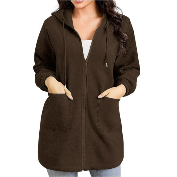 Women Full Zipper Hooded Sweatshirt Warm Fall Outdoor Workout Hoodies Long Sleeve Casual Trendy Winter Jacket Coat