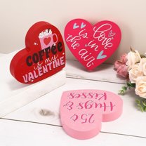 Valentine Heart Wooden Decor - Heart Shaped Wooden Ornament for Valentines Day Wedding Party Home Decor, Romantic Heart Decorative Figurine for Tabletop Shelf Mantel Holiday Gift, 1*6*6in, D