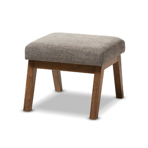 Baxton Studio Aberdeen Mid-Century Modern Walnut Wood Finishing and Gravel Fabric Upholstered Ottoman