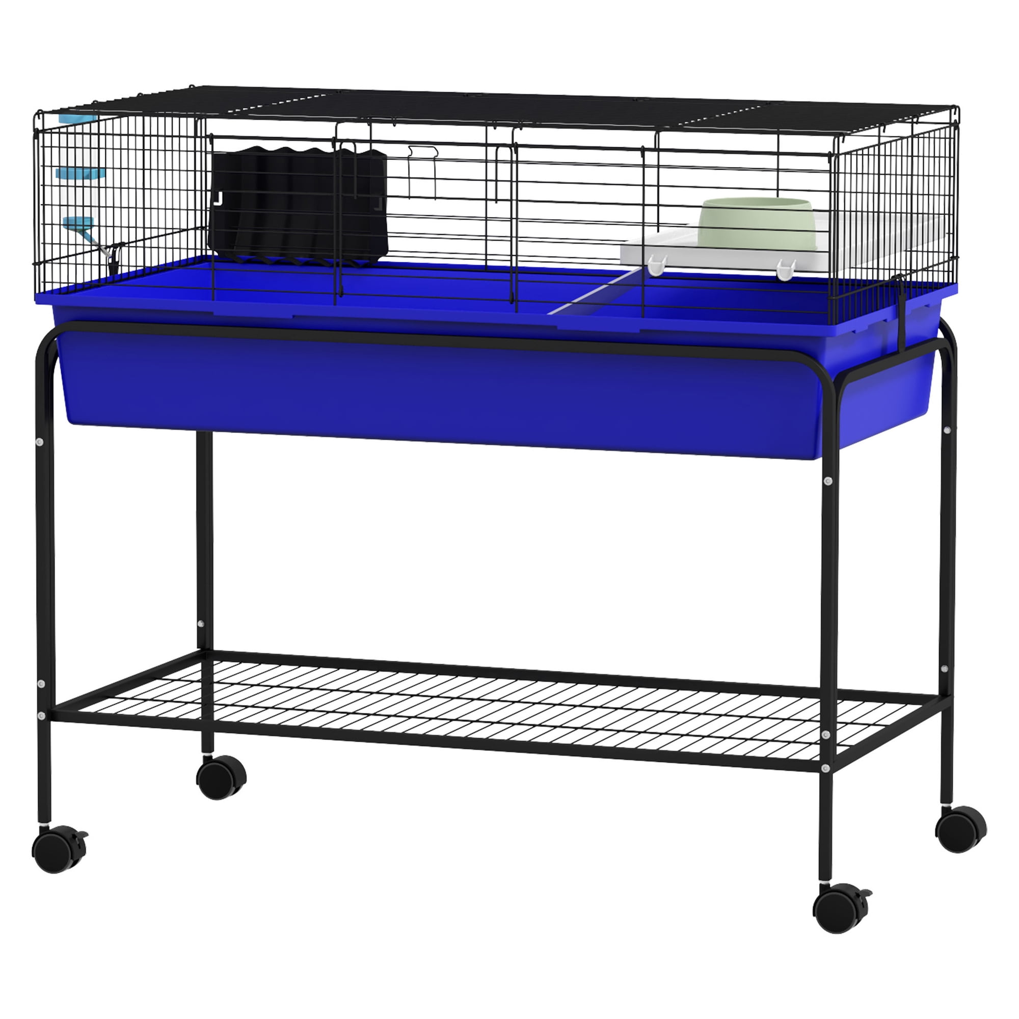 Small Animal Cage with Stand & Wheels, 39" x 20.5" x 36.5", Removable Habitat for Rabbits, Guinea Pigs, Chinchillas - Blue