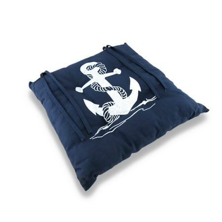 Tie-On Blue and White Nautical Rope and Anchor Chair Pad