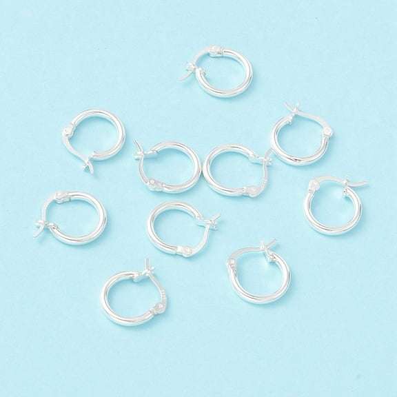 5 Pair 925 Sterling Silver Hoop Earrings Chunky Small Huggie Hoop Earrings for Women Silver 14x13x2mm Pin: 0.5x1mm