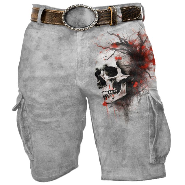 TINZ Male Short Print Shorts Pocket Full Print Button Zipper Pants Working Pants for Men Work Pant for Men Construction