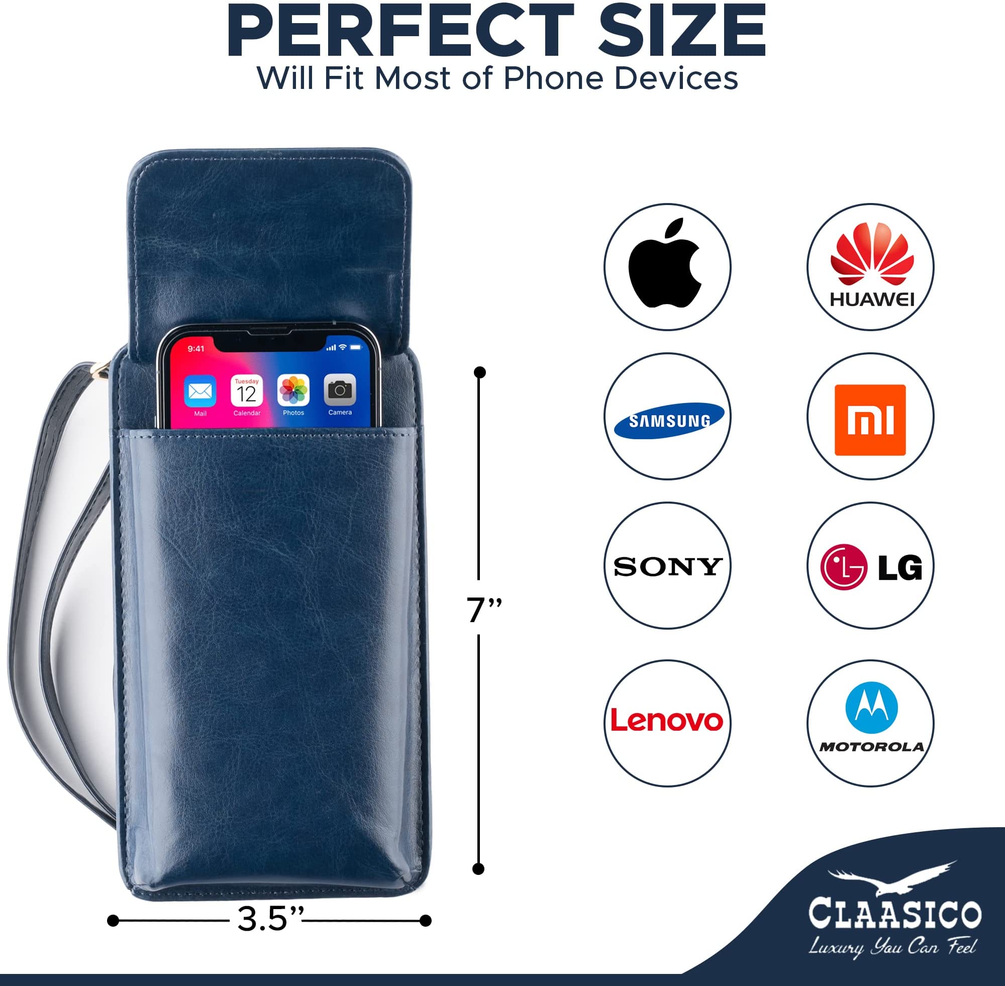 Claasico Magnetic Wallet Cell Phone Case for iPhone, Blue