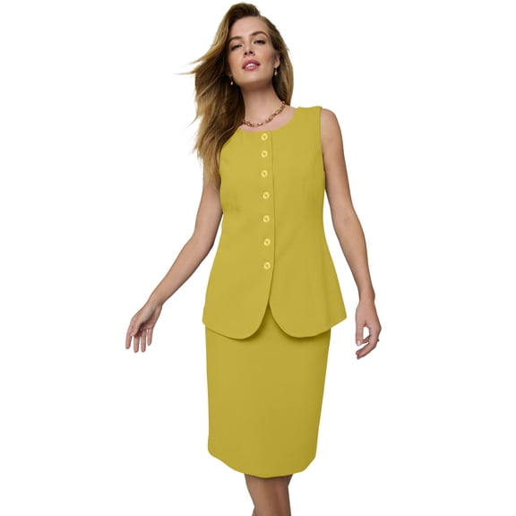 Jessica London Women's Plus Size Sleeveless Vest And Skirt Suit