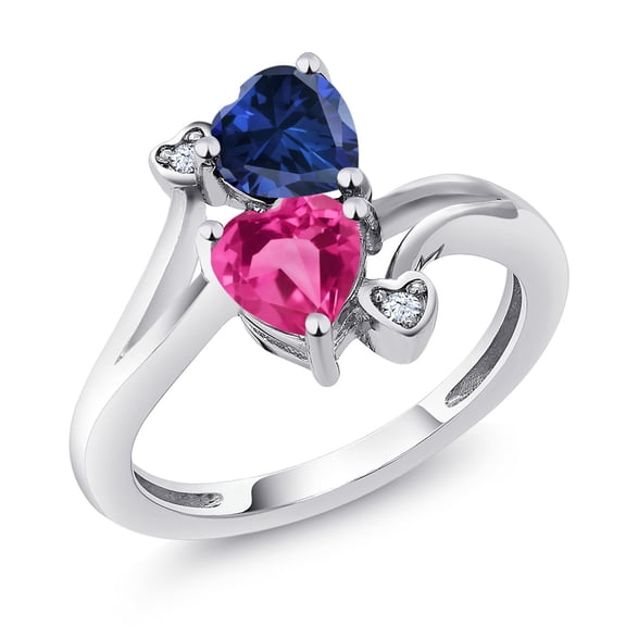 Gem Stone King 925 Sterling Silver Blue Created Sapphire Pink Created Sapphire Ring for Women (1.63 Cttw, Heart Shape 6MM, Gemstone September Birthstone, Size 9)