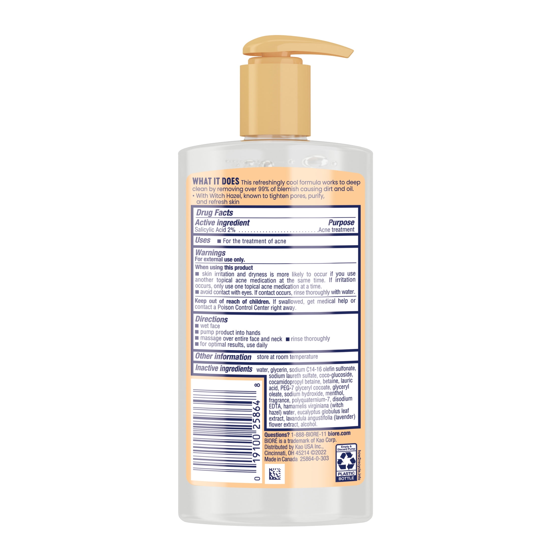 Biore Witch Hazel Face Wash Cleanser, Acne Prone Skin Care, 6.77 fl oz