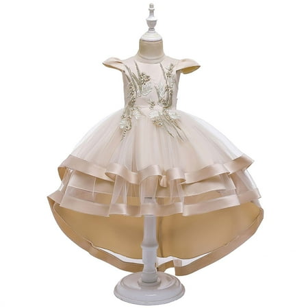 

QISIWOLE Children Dress Girl No Sleeve Princess Dress Embroidery Flower Tail Dress Skirt Tutu Skirt Net Gauze Dress Canonicals clearance under 10