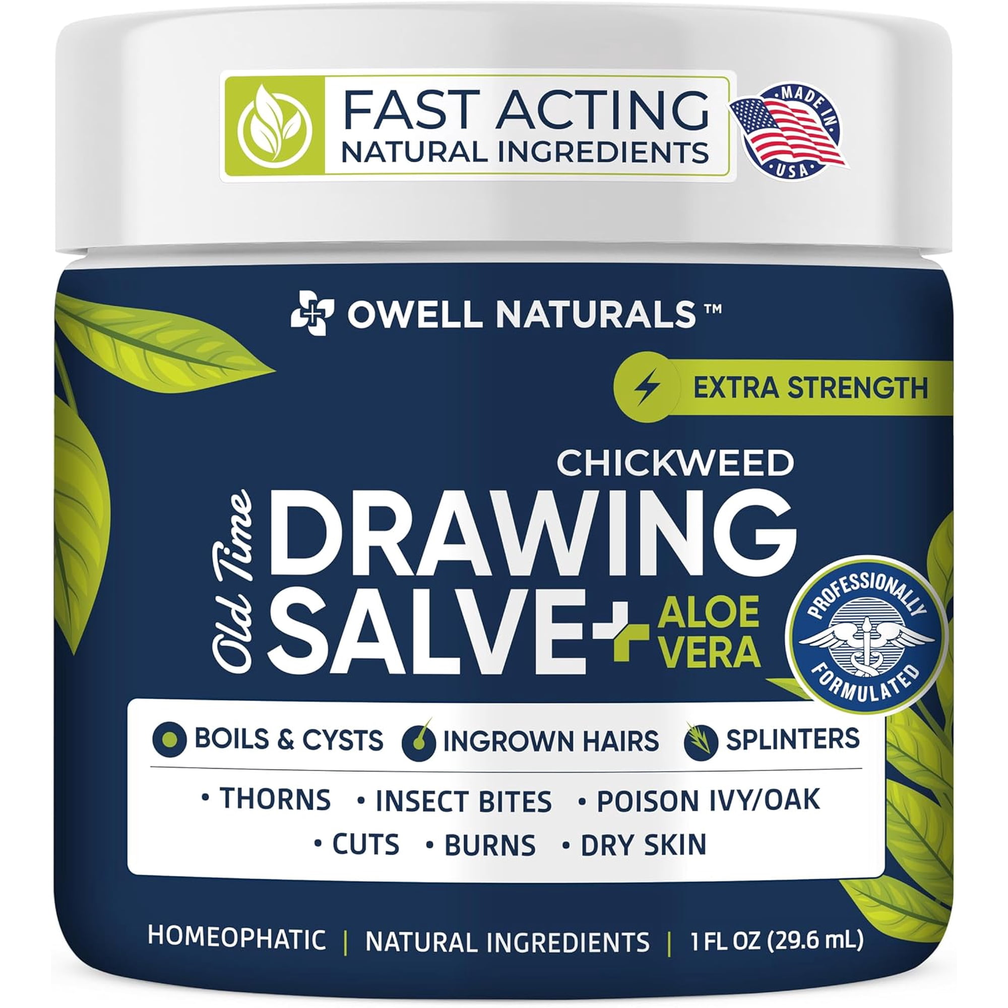 Owell Naturals Salve Drawing Ointment with Aloe, Chickweed Drawing Salve, First Aid Ointment for Skin, 1 Oz