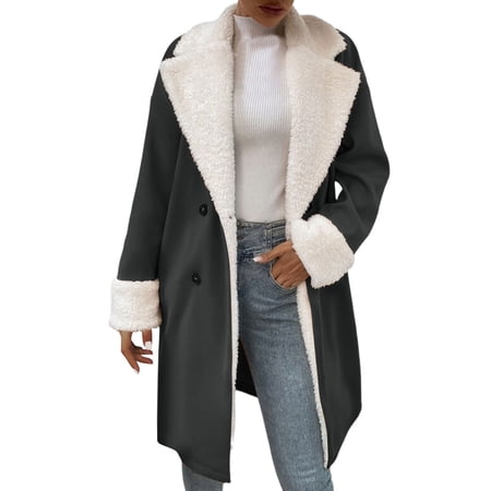 MIASHUI Women s Winter Casual Wool Double Wool Jacket Parka Warm Elegant Daily Wear Coat Grey XXXL