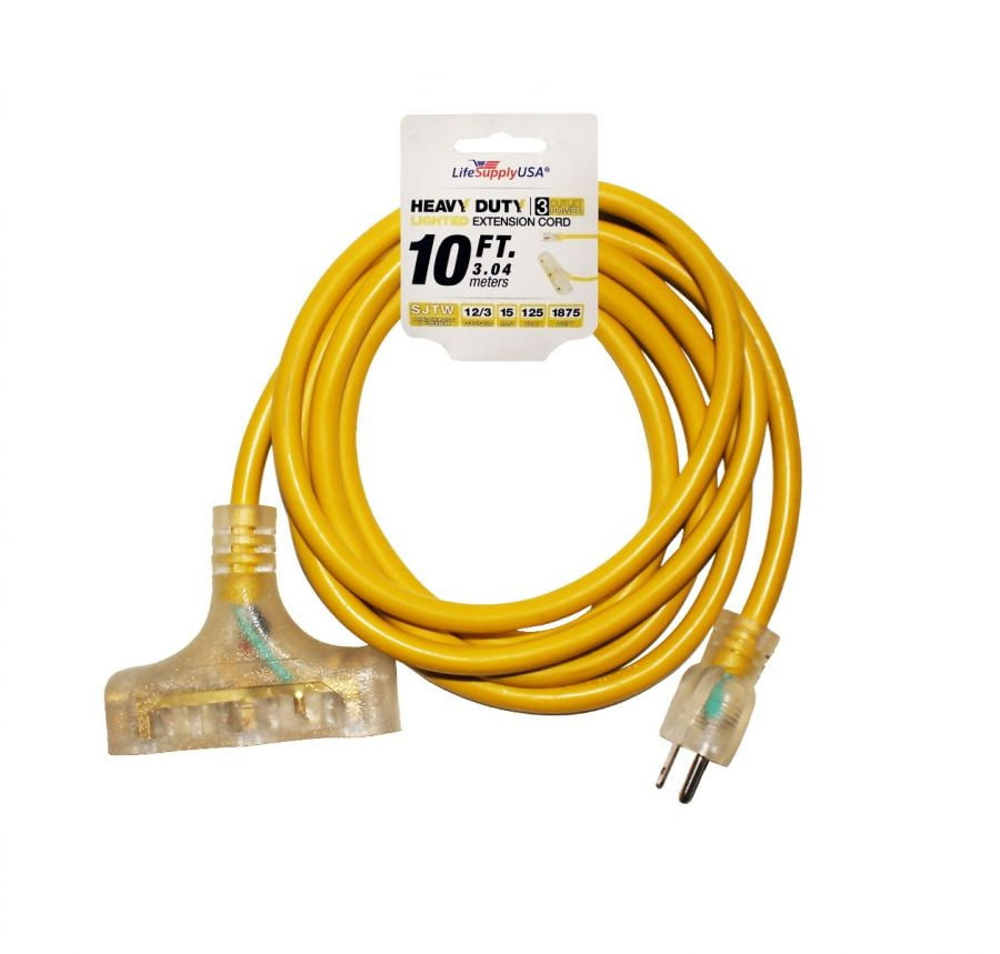 100 Feet 3 Outlet 12/3 SJTW Outdoor Extension Cord UL Listed; 15A 125V 1875W 