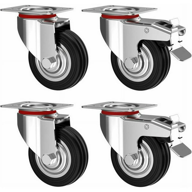 Juego de 4 ruedas giratorias de 75 mm con freno - ruedas para muebles hasta 200