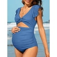 thumbnail image 4 of Sociala Maternity Swimsuit V-Neck Pregnancy Swimwear Ruffle Sleeve Bathing Suit, 4 of 6