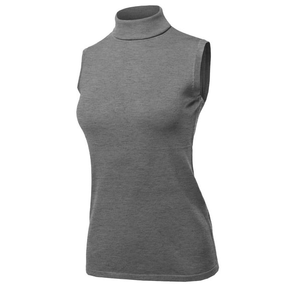 A2Y Women's Sleeveless Viscose Turtle Neck Sweater Top Heather Grey XL