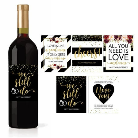 5 Wedding Anniversary Wine Label Stickers For 20th 25th 30th 40th 50th Gift Ideas, Best Funny Cute Romantic Marriage Couple Presents For Him or Her, Men or Women Accessories Supplies and (Best Wedding Present Ideas)