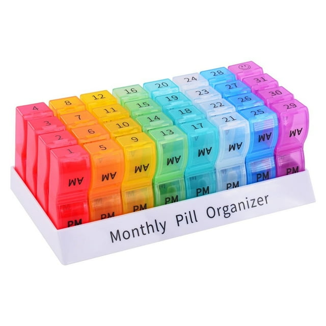 30 Day Pill Organizer 2 Times a Day Monthly Pill Case BPA Free one Month Pill Box AM PM (2 Pack),1 pc
