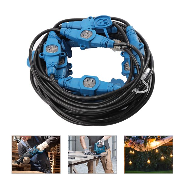 YIYIBYUS 50ft 12AWG Power Extension Cord 7 Outlet Heavy Duty Extension