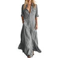 thumbnail image 2 of Blmnix Long Dresses Woman Dress Button Down Fit & Flare Flowy Dress Dress Gray Maxi Collared 3/4 Sleeve Exterior Pocket Summer Dresses XL, 2 of 6