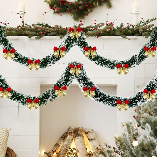 Multicolor Plastic Christmas Tree Garland with Floral Pendant Pull and Ribbon Trim for Holiday Window and Staircase Decoration