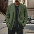 thumbnail image 2 of Evdexr Button Down Blazer Mens Big and Tall Linen Jackets Long Sleeve Striped Beach Dress Shirts Fall Cotton Loose Fit Stretch Suits Dark Green 2XL, 2 of 6
