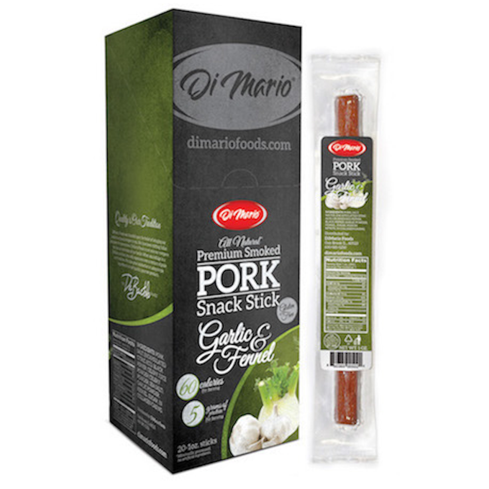 DiMario All Natural Premium Smoked Pork Snack Stick Garlic & Fennel 20
