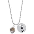 thumbnail image 1 of Delight Jewelry Goldtone Dragonfly on Silvertone Hatched Background Spinner Silvertone Script Initial Disc - J - Charm Necklace, 20"+3", 1 of 4