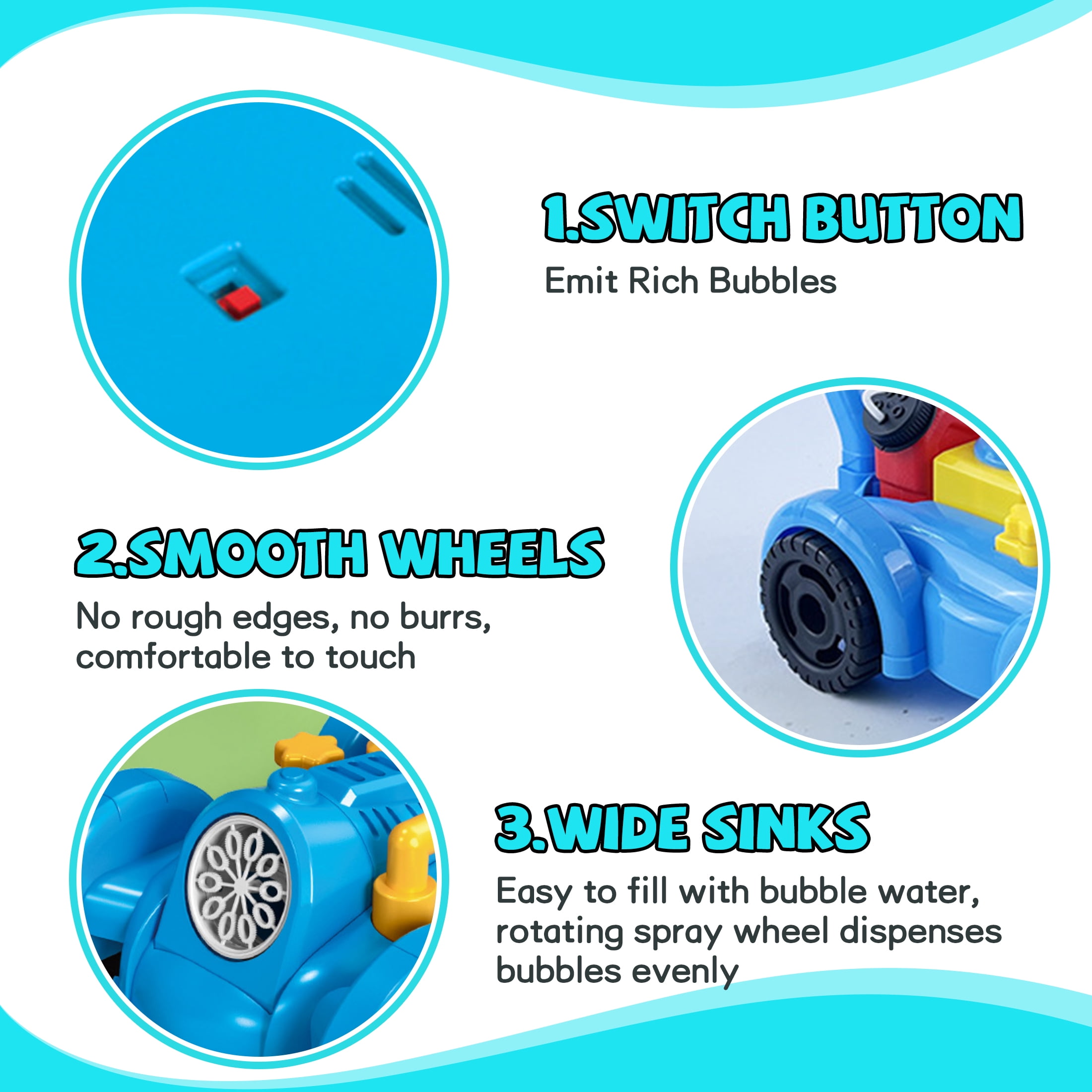 Koppop Bubble Lawn Mower Toy for Toddlers - Outdoor Push Toy with Bubbles, Birthday Gift for Boys Girls, Summer Backyard Games, Preschool Kids Activity (Blue).