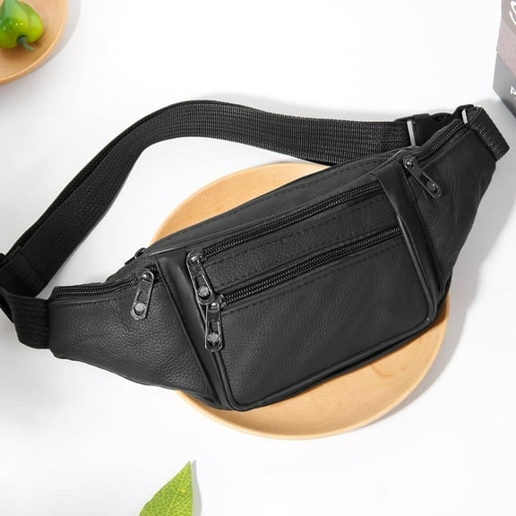 Genuine Leather Waist,Travel Waist Bag 6 Pockets Waist Pack,Suitable for Outdoor Mountaineering Travel Camping Cycling Running etc Fanny pack (Black)