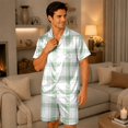 thumbnail image 5 of SONXAHE Couples 2‑Piece Satin Plaid Pajama Set Short Sleeve Button Top Elastic Shorts Sleepwear, 5 of 9