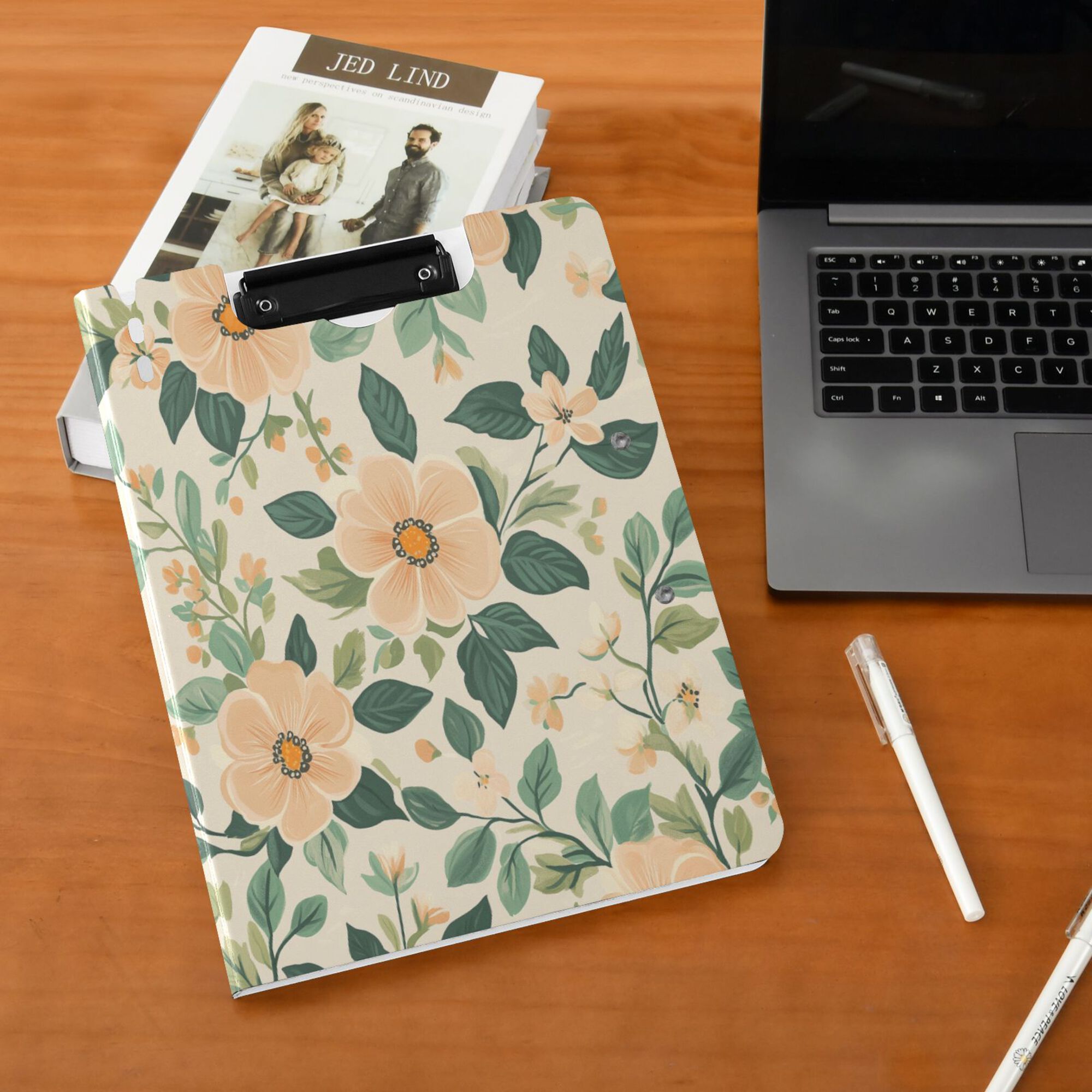 FORMRS A4 Clipboard Folder with Pen Holder Horizontal Foldable School Office Binder, Floral Design